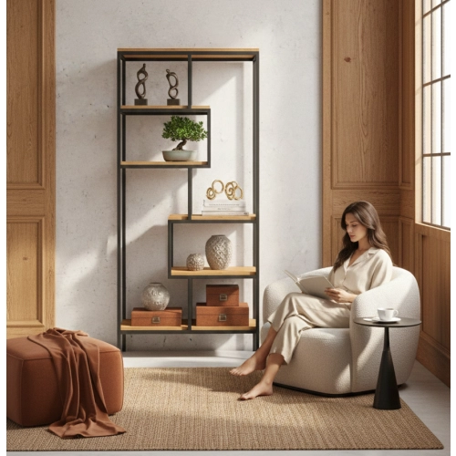 REGAŁ NA KSIĄŻKI METALOWE DREWNO LITE DĄB JESION OLCHA RNK-109